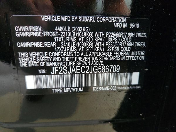 2018 SUBARU FORESTER — VINS