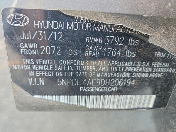 2013 HYUNDAI ELANTRA — VINS