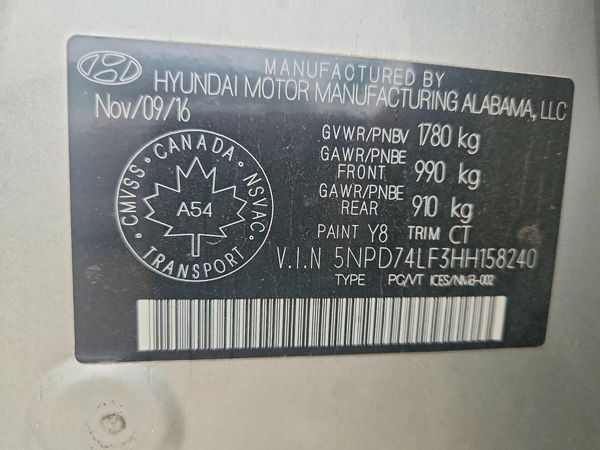 2017 HYUNDAI ELANTRA SE Base — VINS