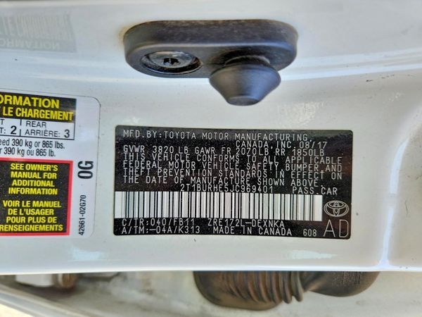 2018 TOYOTA COROLLA L/LE/SE/XLE/XSE — VINS