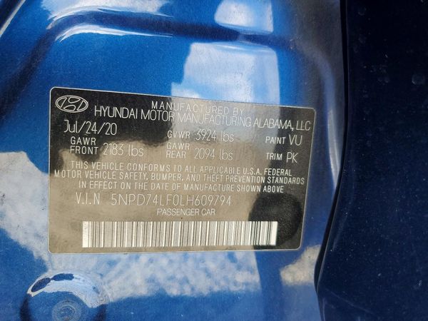 2020 HYUNDAI ELANTRA SE — VINS