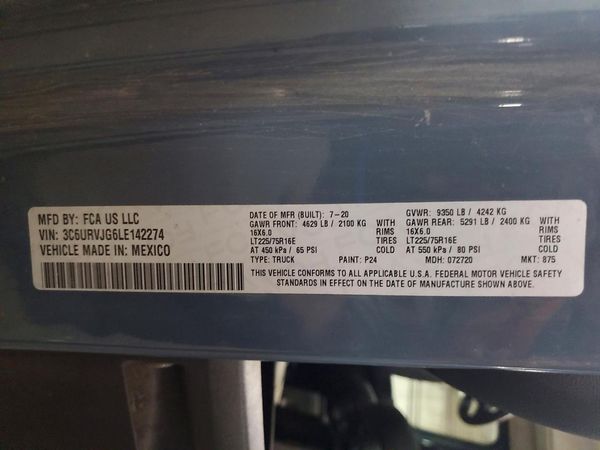 2020 RAM PROMASTER 3500 VF — VINS