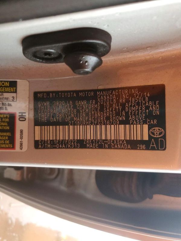 2015 TOYOTA COROLLA — VINS