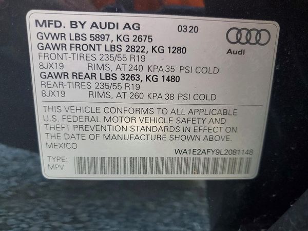 2020 AUDI Q5 E — VINS