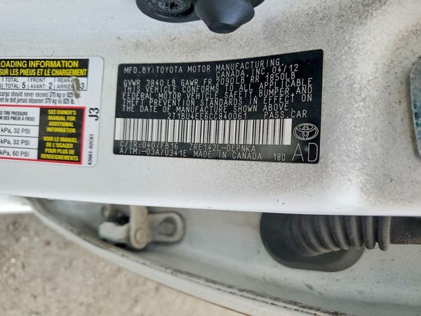 2012 TOYOTA COROLLA — VINS