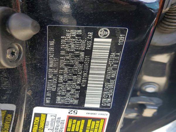 2018 TOYOTA CAMRY L/LE/SE/XLE — VINS