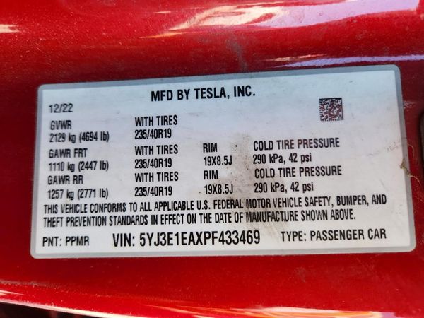 2023 TESLA MODEL 3 — VINS