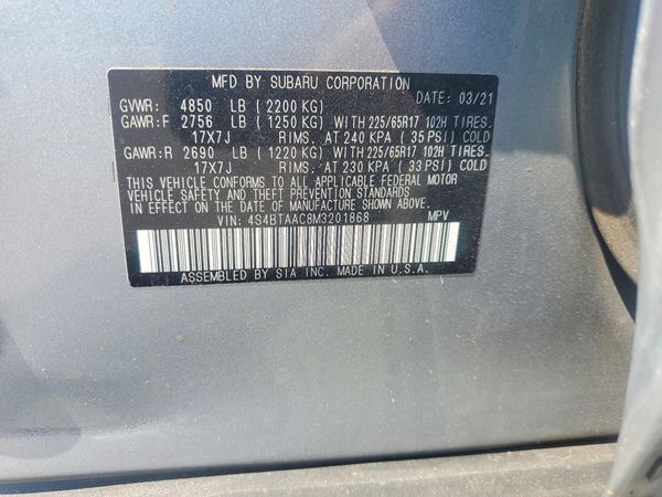 2021 SUBARU OUTBACK — VINS