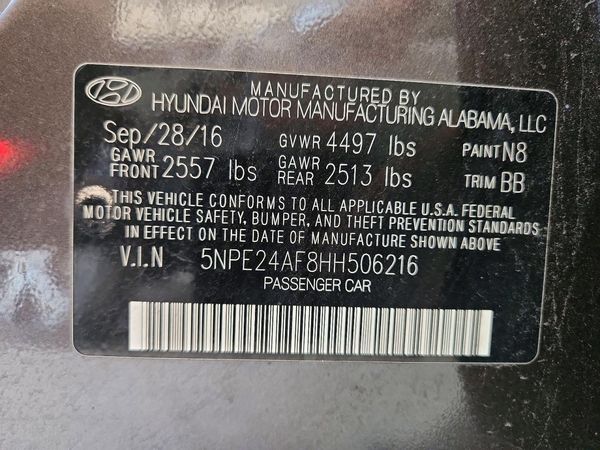 2017 HYUNDAI SONATA — VINS