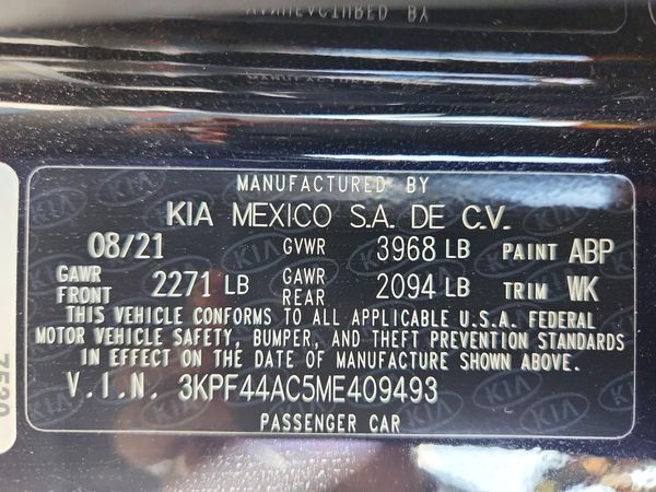 2021 KIA FORTE — VINS