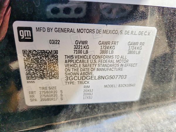 2022 CHEVROLET SILVERADO LTZ — VINS