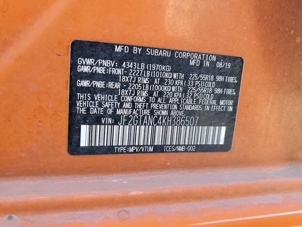 2019 SUBARU CROSSTREK Limited+ES+BSD+NAVI — VINS