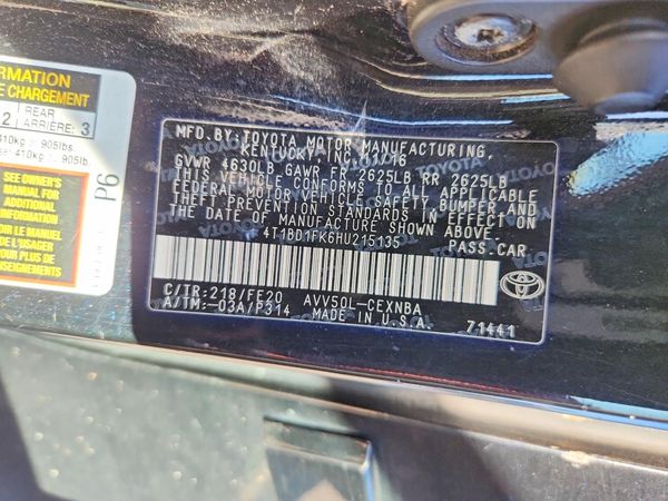 2017 TOYOTA CAMRY SOLA LE/SE/XLE Hybrid