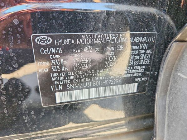 2017 HYUNDAI SANTA FE — VINS