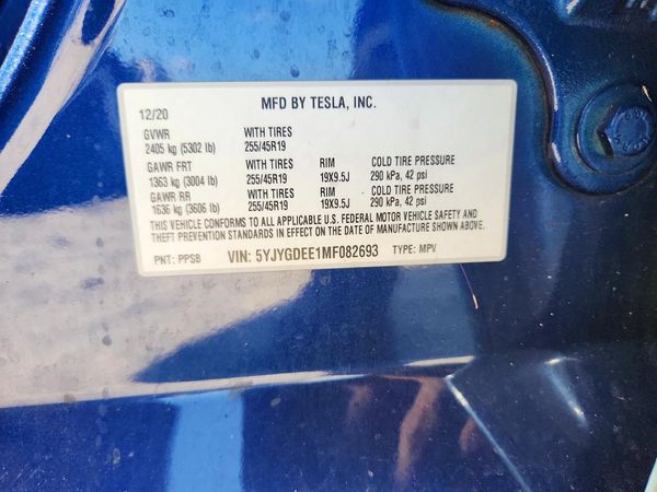 2021 TESLA MODEL Y — VINS