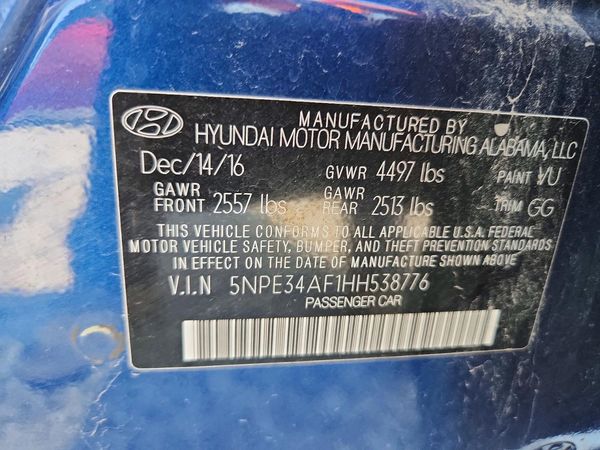 2017 HYUNDAI SONATA — VINS