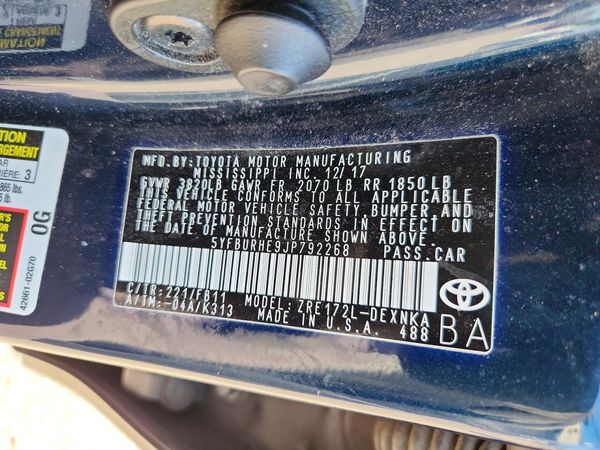 2018 TOYOTA COROLLA L/LE/SE/XLE/XSE