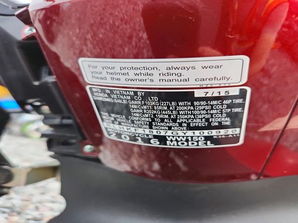 2016 HONDA PCX — VINS