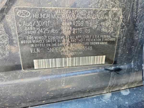 2012 HYUNDAI SONATA — VINS