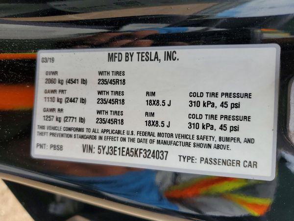 2019 TESLA MODEL 3