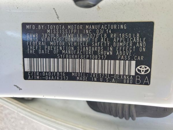 2014 TOYOTA COROLLA — VINS