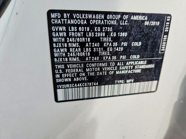 2019 VOLKSWAGEN ATLAS 4Motion SE