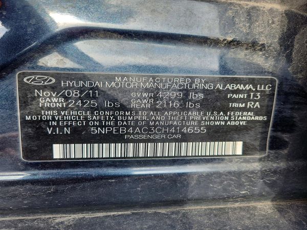 2012 HYUNDAI SONATA Middle-low level — VINS