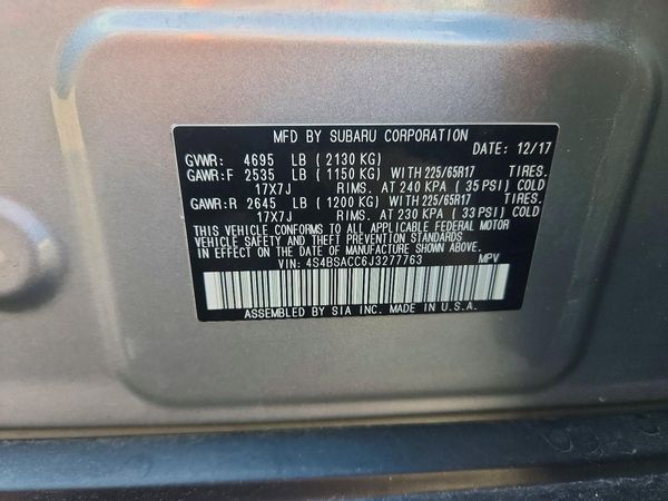 2018 SUBARU OUTBACK — VINS