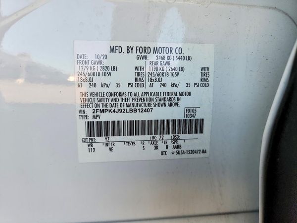 2020 FORD EDGE SEL — VINS