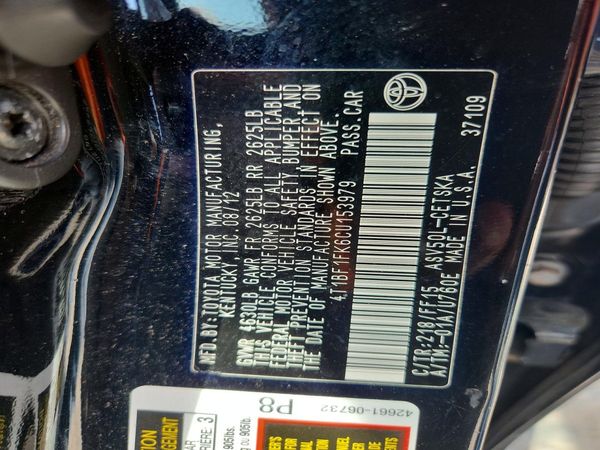 2012 TOYOTA CAMRY — VINS