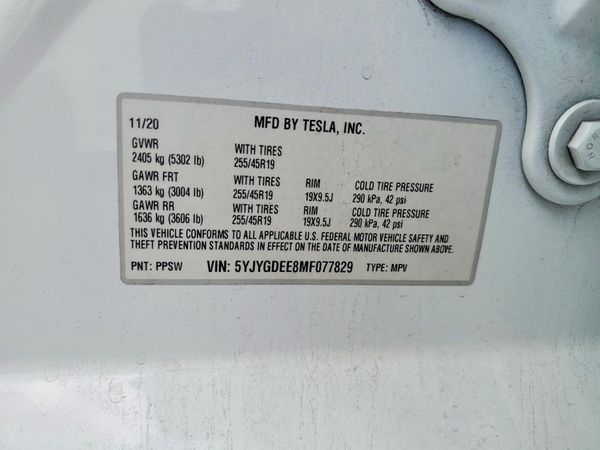 2021 TESLA MODEL Y — VINS