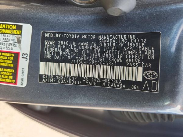 2012 TOYOTA COROLLA