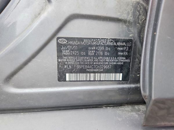 2012 HYUNDAI SONATA Middle-low level — VINS