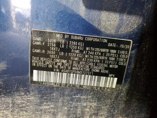 2021 SUBARU OUTBACK — VINS