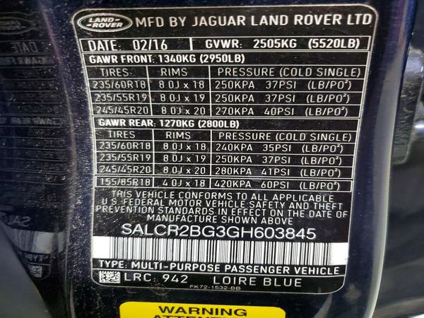 2016 LAND ROVER DISCOVERY HSE — VINS