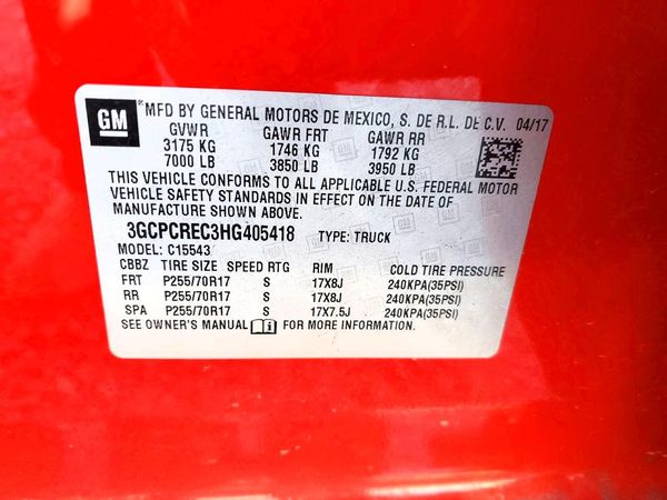 2017 CHEVROLET SILVERADO LT — VINS