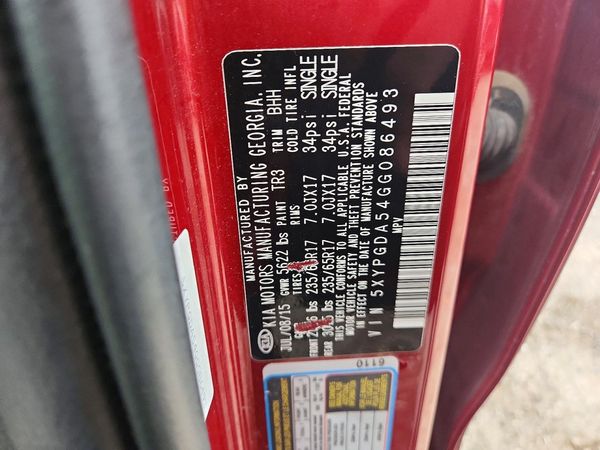 2016 KIA SORENTO L / LX — VINS
