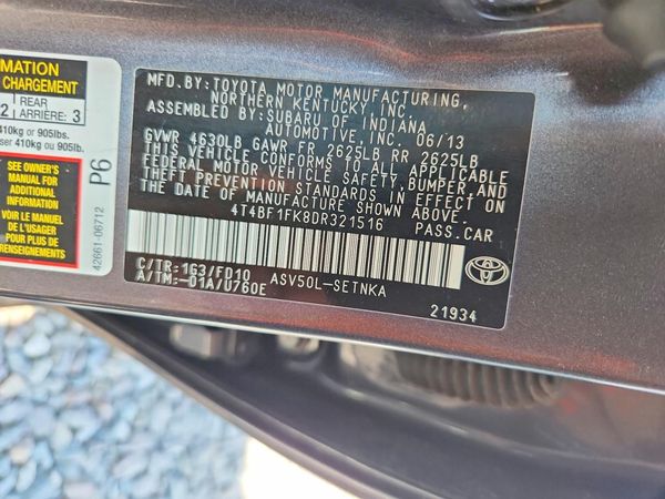 2013 TOYOTA CAMRY — VINS