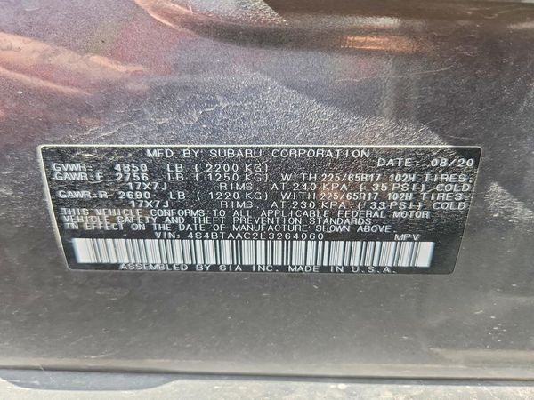2020 SUBARU OUTBACK — VINS