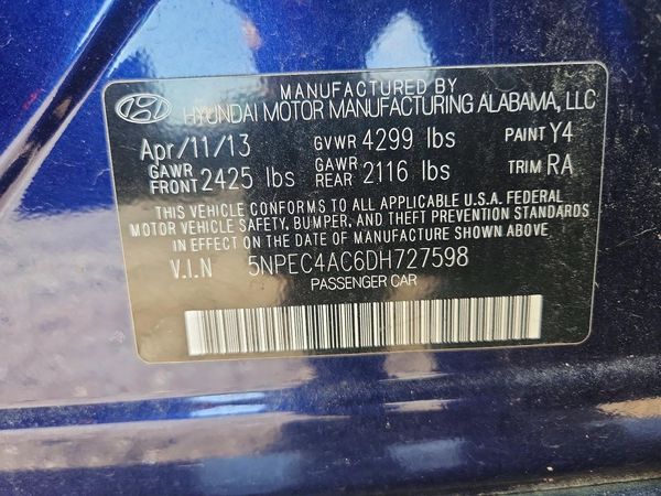 2013 HYUNDAI SONATA — VINS