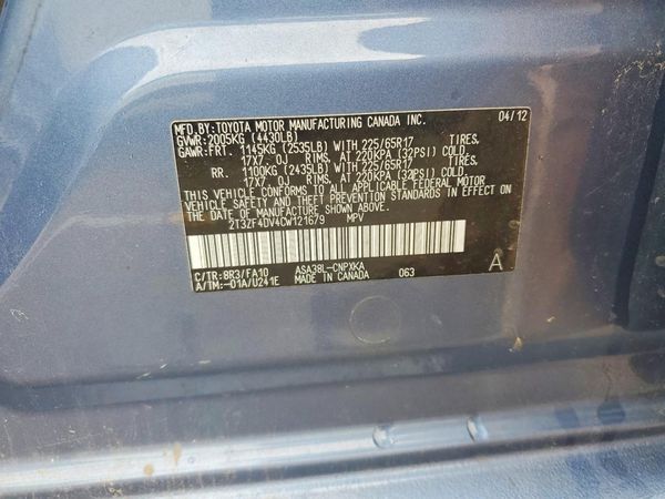 2012 TOYOTA RAV4 Standard — VINS
