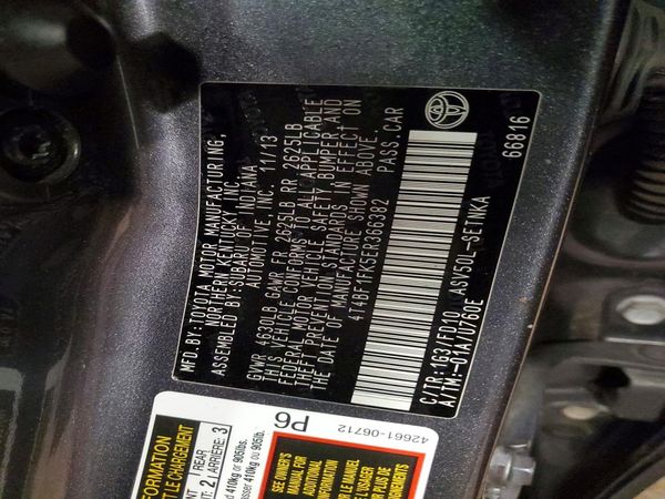 2014 TOYOTA CAMRY — VINS