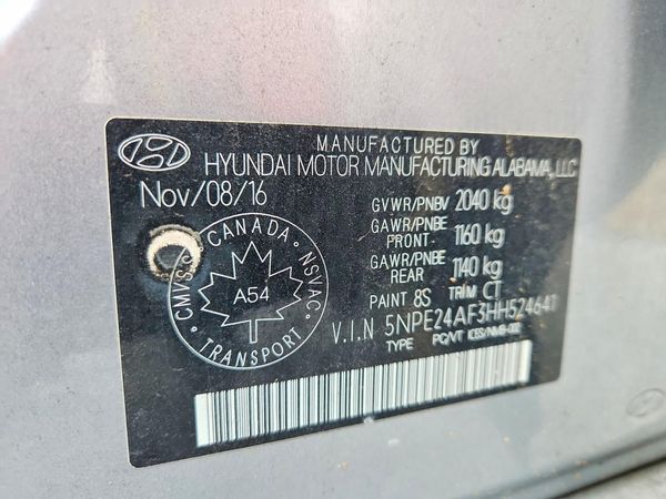 2017 HYUNDAI SONATA — VINS