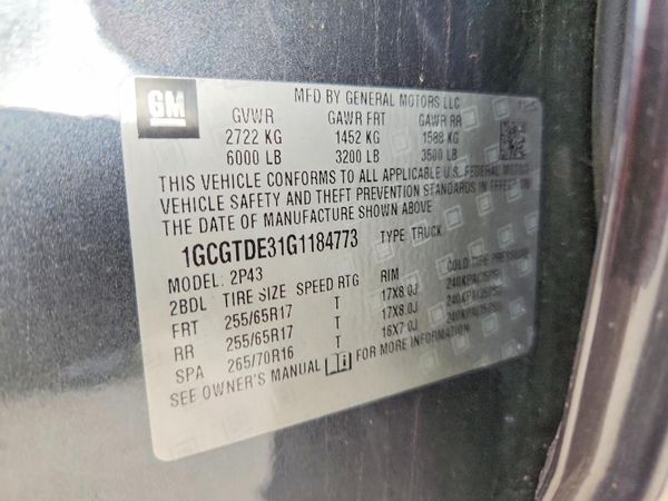 2016 CHEVROLET COLORADO Z71 — VINS
