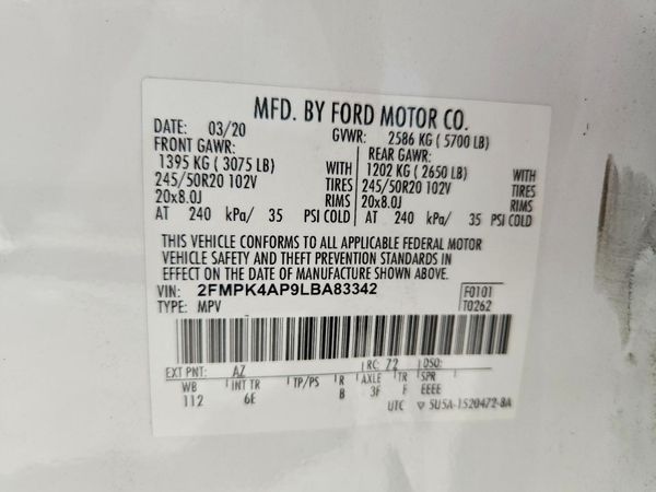 2020 FORD EDGE — VINS