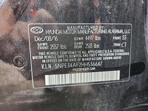 2017 HYUNDAI SONATA — VINS