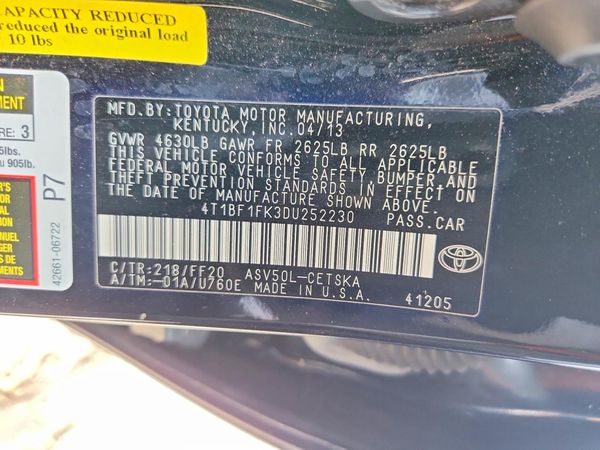 2013 TOYOTA CAMRY — VINS