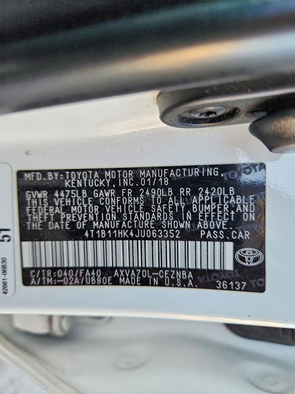 2018 TOYOTA CAMRY L/LE/SE/XLE — VINS