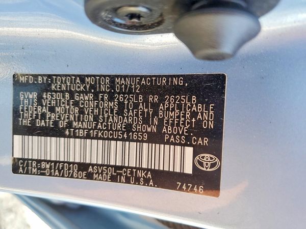 2012 TOYOTA CAMRY — VINS