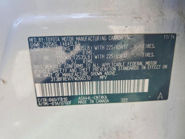 2015 TOYOTA RAV4 LE (X Grade) — VINS